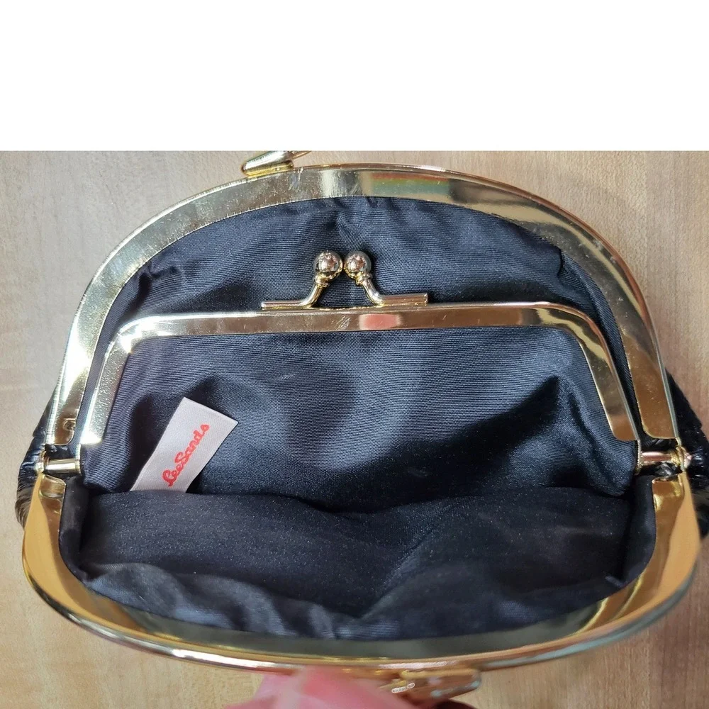 Lee Sands Vintage Black Eel Skin Kiss Lock Coin Purse Small Clutch Wallet